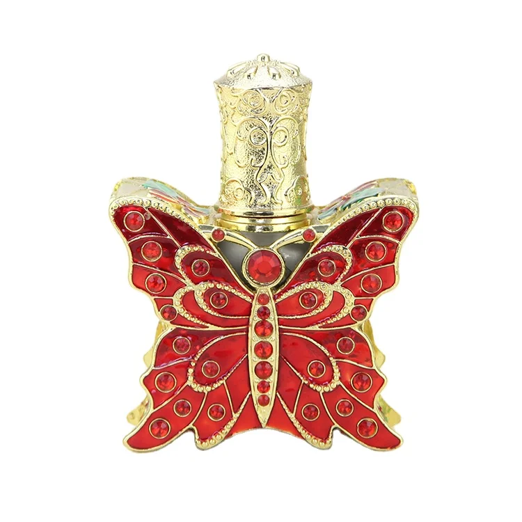 Unique Butterfly Shape Gorgeous Red Gemstone Decoration Luxury Dubai Arab Style Metal  Perfume Spray Bottle