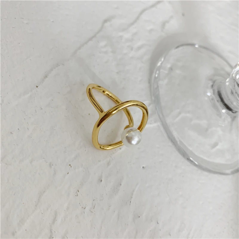 Round Irregular Gold Rings for Women Dainty Faux Pearl Ring Minimalist Rings Jewelry Wholesale Romantic Gifts