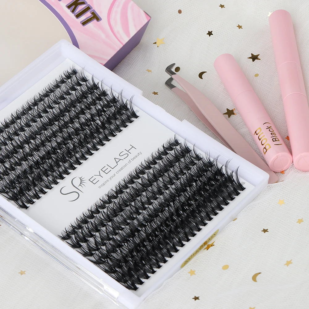 SP EYELASH 280Pcs 40D 0.07D Curl 9-18MIX Lash Clusters Heat Bonded Individual DIY Lash Extension Kit with Lash Glue Applicator