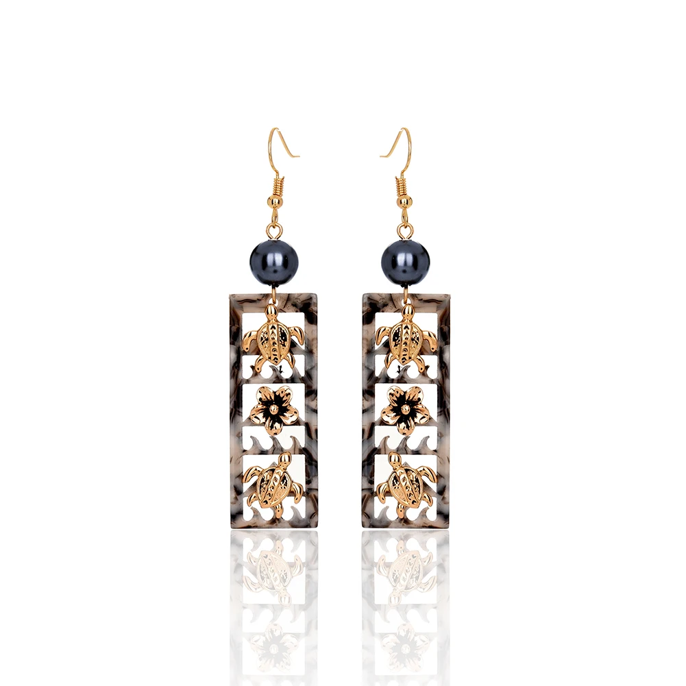 SophiaXuan Holiday Acrylic Earrings Pearl Dangling Gold Plated Leaf Pendant Hawaiian Earrings