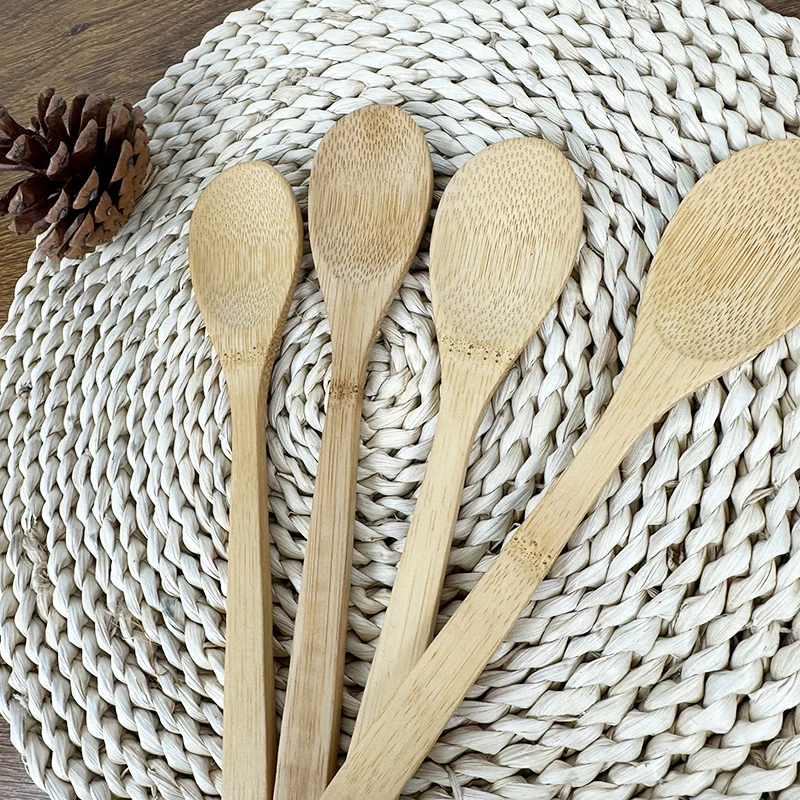 Индивидуальная Высококачественная натуральная ложка, Экологичная термостойкая бамбуковая кухонная утварь, круглая ложка с длинной ручкой, деревянная бамбуковая ложка