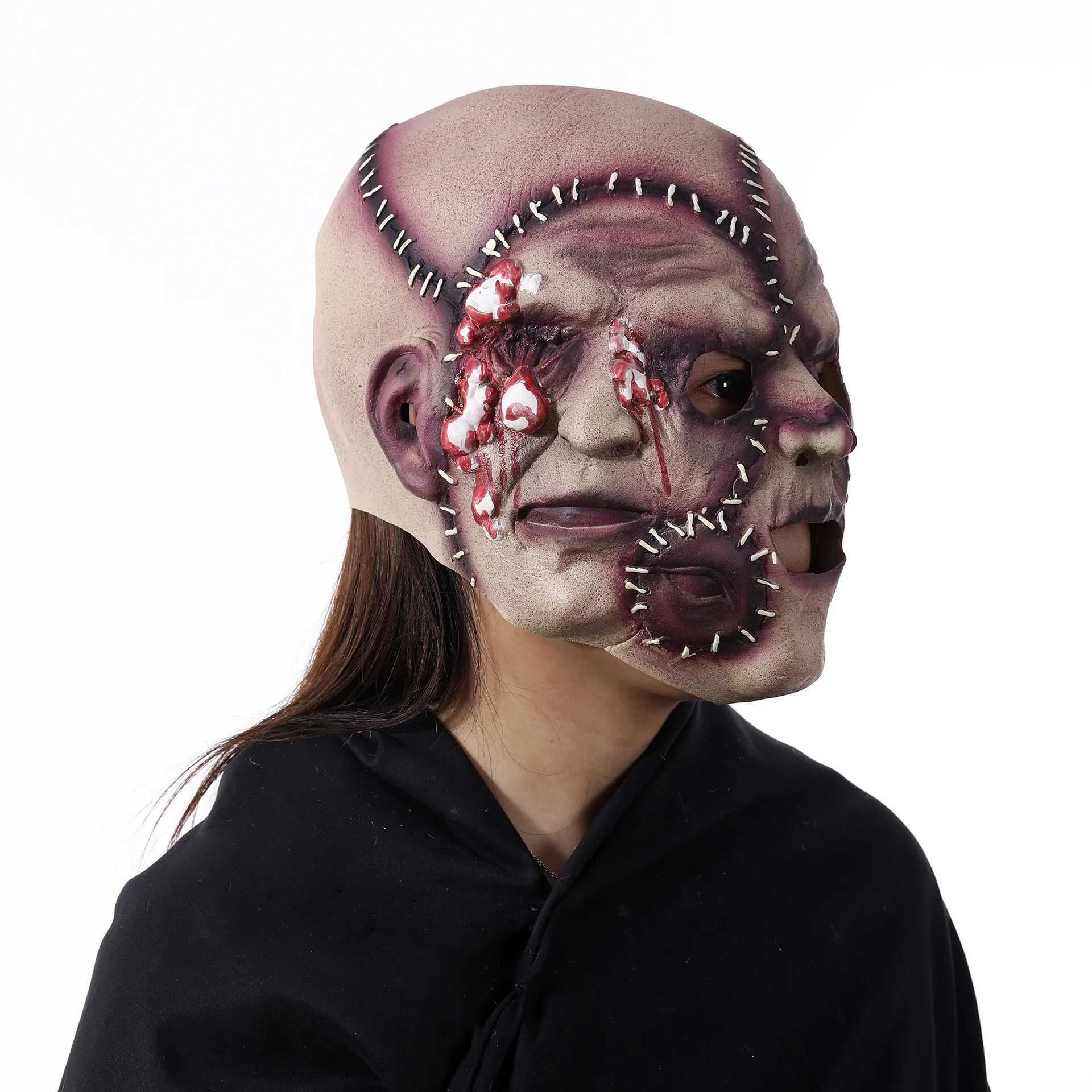 Halloween mask three-sided ghost face horror ghost festival chamber simulation face hood latex