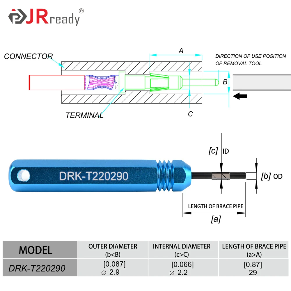 JRready DRK-T220290 Pin Connector Removal Tool for MOLEX Connector 8980 series Male terminals, Crimp Style connector pin