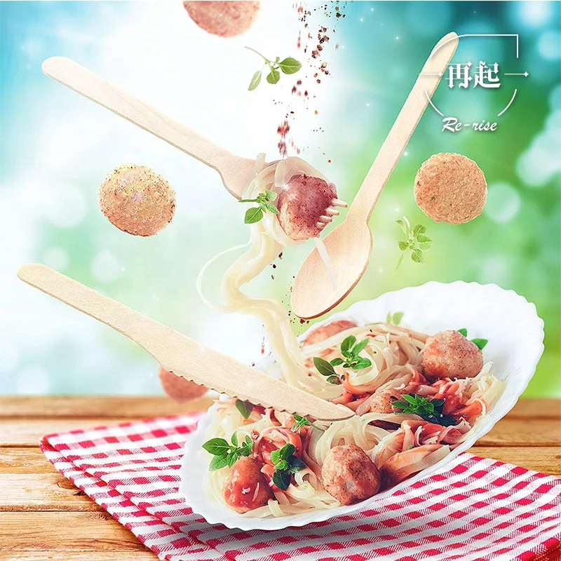 New Arrivals for 2020 Dalian Wooden Disposable Spoons Forks Knives Set