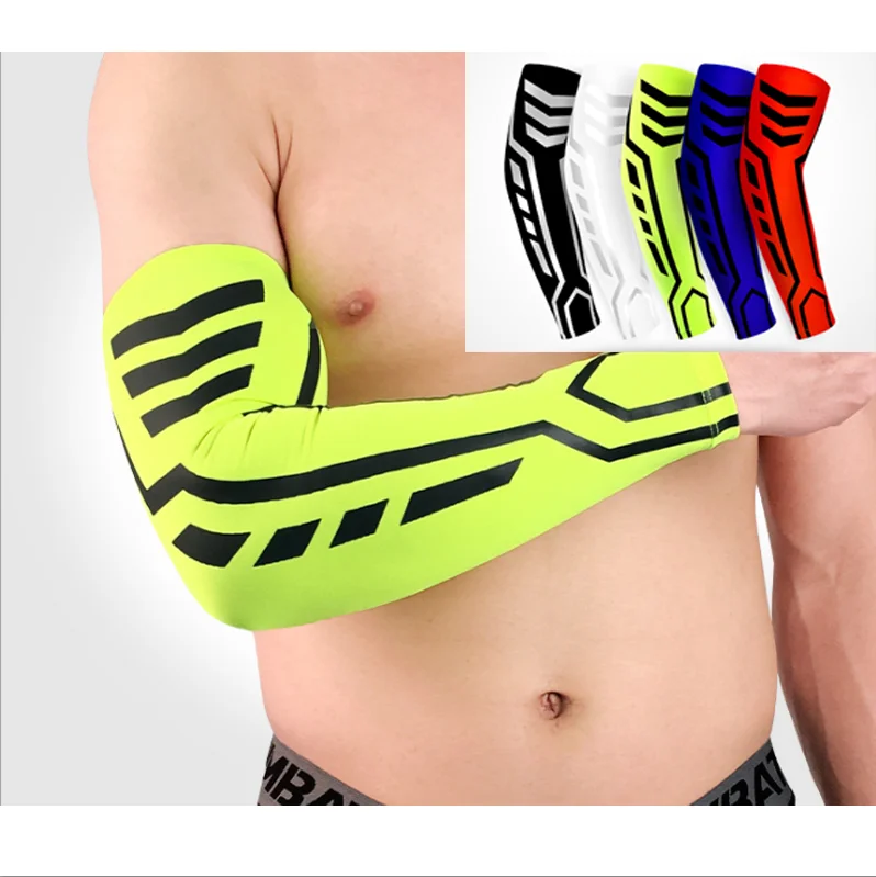 yellow green low price bike cycling basketball sport sweat-absorb nylon seamless compression elbow arm support protective sleeve
