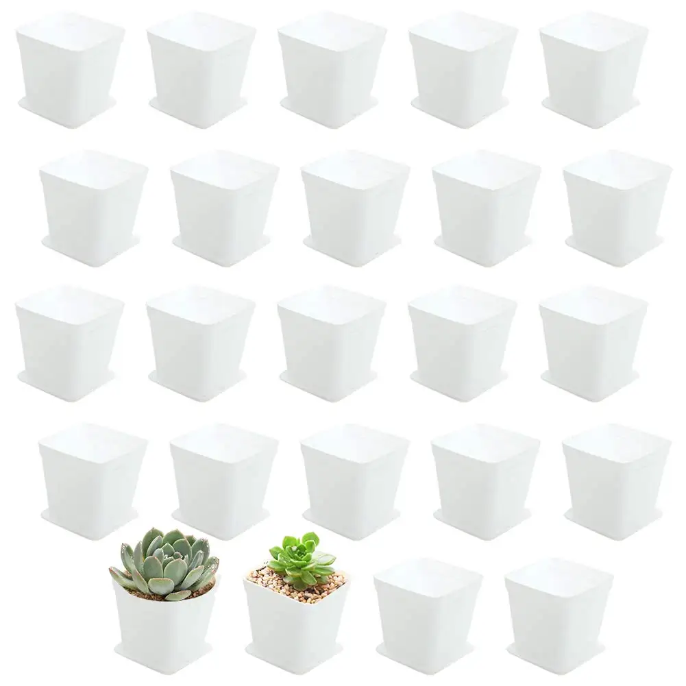 Square Plastic Plant Pots with Saucer Plastic Flower Pots with Drainage Hole for Home Company Office and Garden