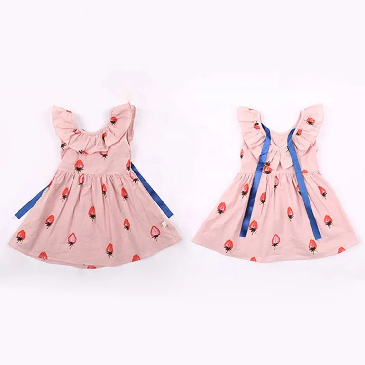 Cotton  Girls Clothes Dresses Summer 1-4 Years Manufacturer Lace for Kids Sleeveless Dress with Printed patterns