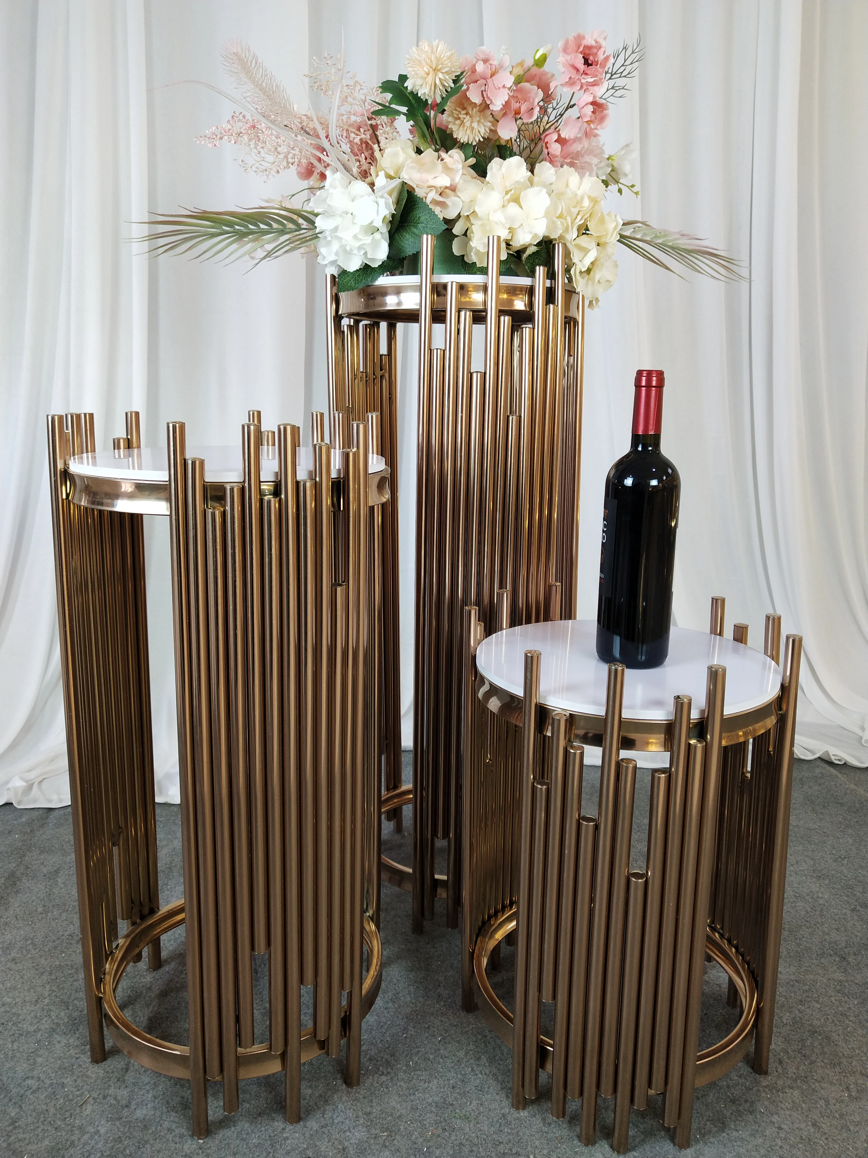 hexagonal shape stand Wedding Backdrop Design Stainless Steel Gold Arch Backdrop Party Frame 230119