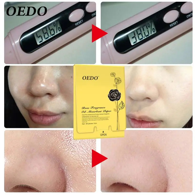  OEDO 90Pcs Rose Fragrance Oil Absorbent Paper Portable Efficient Refresh Absorbing Facial