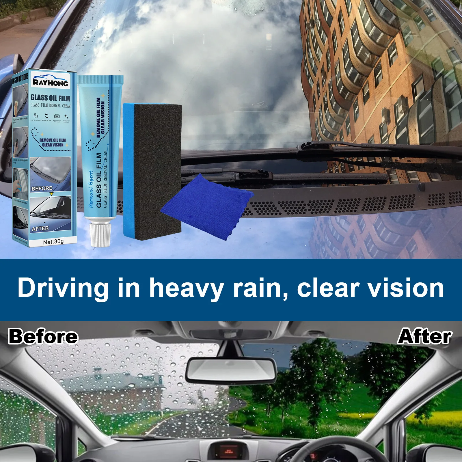 Rayhong Auto Car Glass Polishing Glass Oil Film Removing Paste Clean Polish Paste Bathroom Window Front Windshield Agent