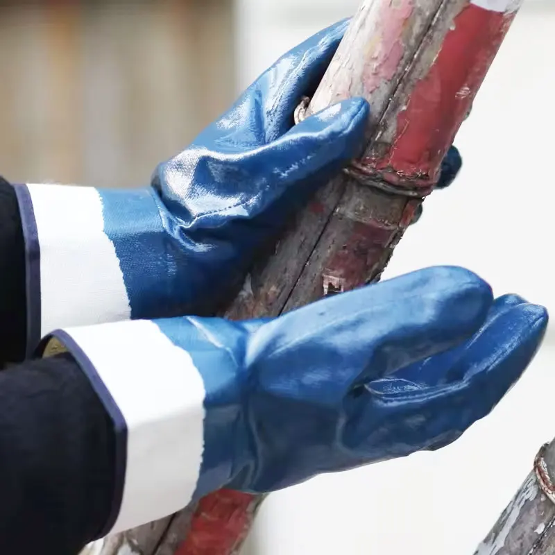 2024 new SDJL  Nitrile Coated Gloves Oil Gas Blue PPE Mining Glove Protection Safety Gloves Rubber Heavy Duty