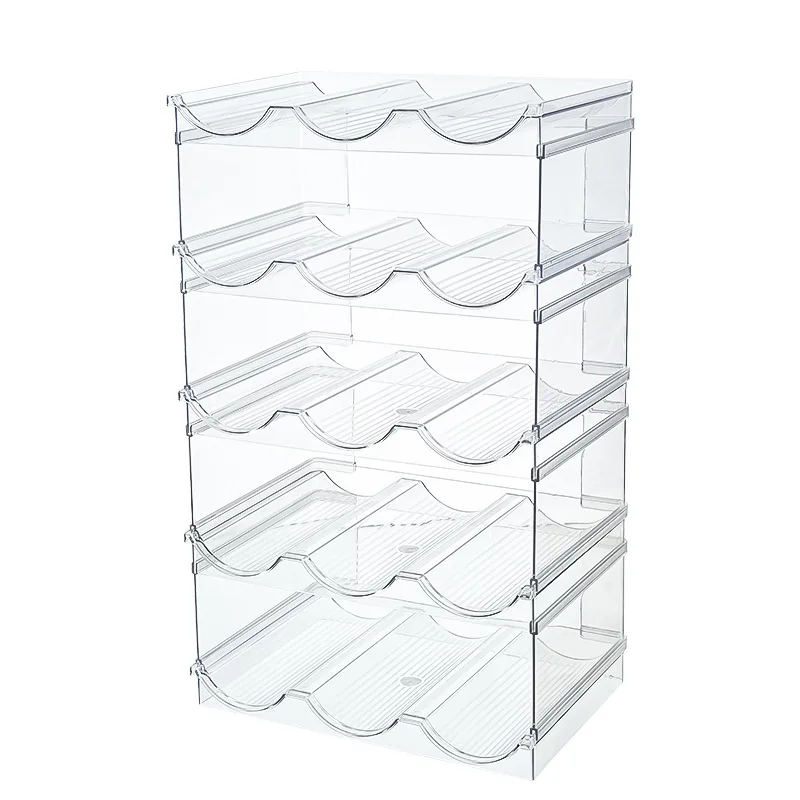 Household plastic multiple layers wine rack stackable water bottle storage organizer rack