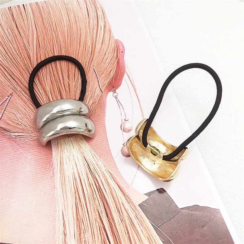 LUOYAN Fashion Simple Metal Rubber Band Head Rope Hair Accessories Metal Pony Cuff Hair Rope for Women