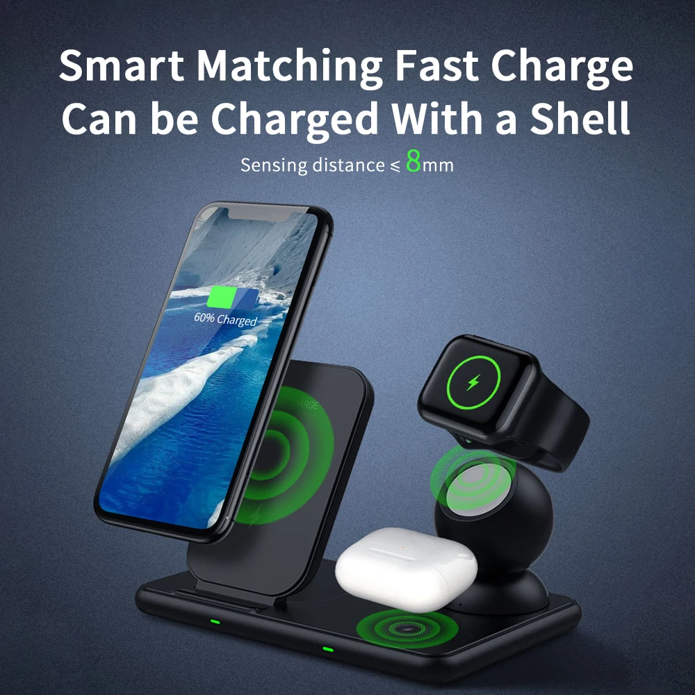 Лидер продаж, магнитный мобильный телефон с быстрой зарядкой 15 Вт, 4 в 1 или 3 в 1, беспроводное зарядное устройство Qi, подставка, лампа, зарядная станция