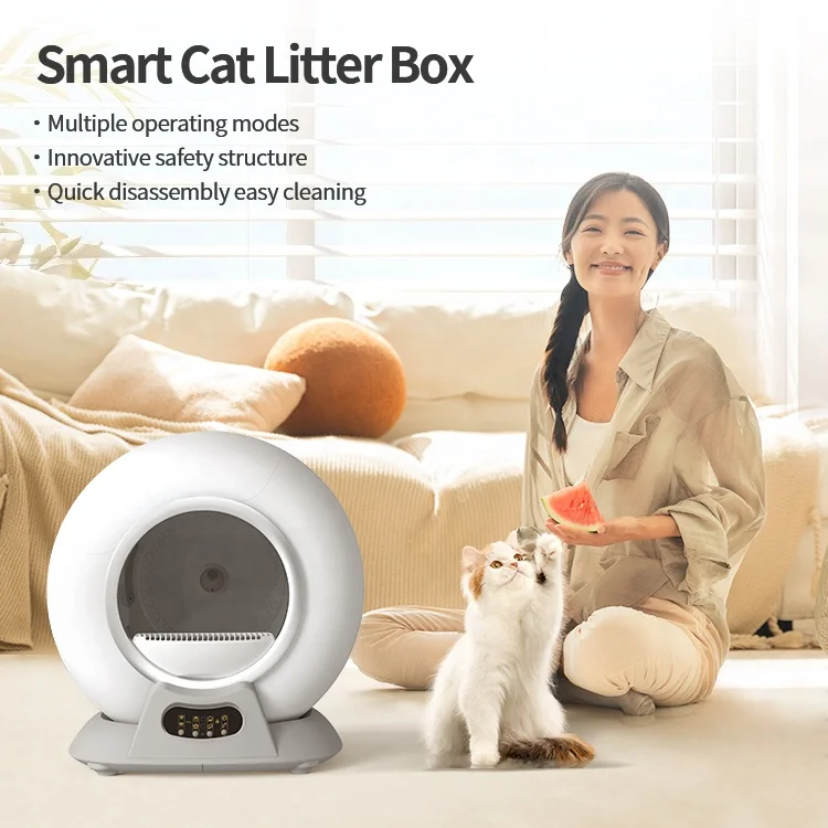 New design Smart Cat Litter Box Self-Cleaning Automatic Cat Toilet  With App Control 65L large space Factory price