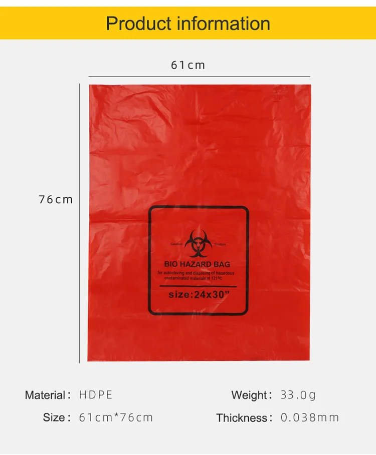 HDPE Autoclave Garbage Bag Medical Waste Bag Customized Biohazard Hospital Garbage Bag