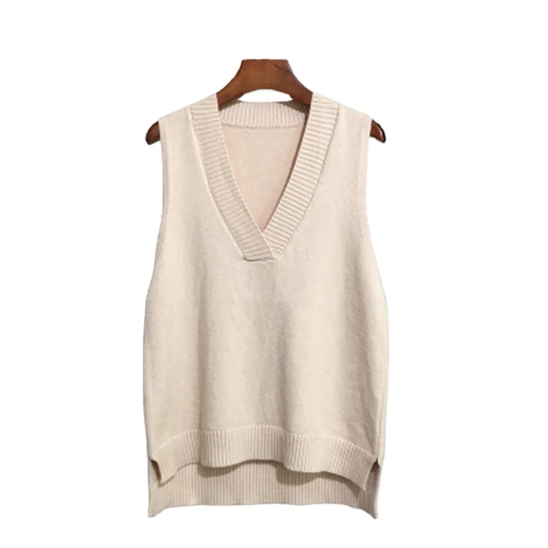 Hot Sale Korean V-neck Women Autumn And Winter Loose Wild Sleeveless Knitted Sweater Vest
