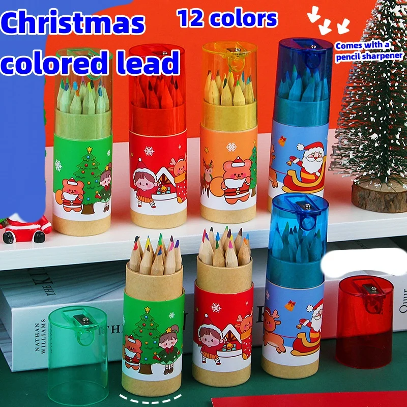 New Arrivals Children Cute Christmas Colored Lead 12 Color Pencils Student Stationery With Pencil Sharpener