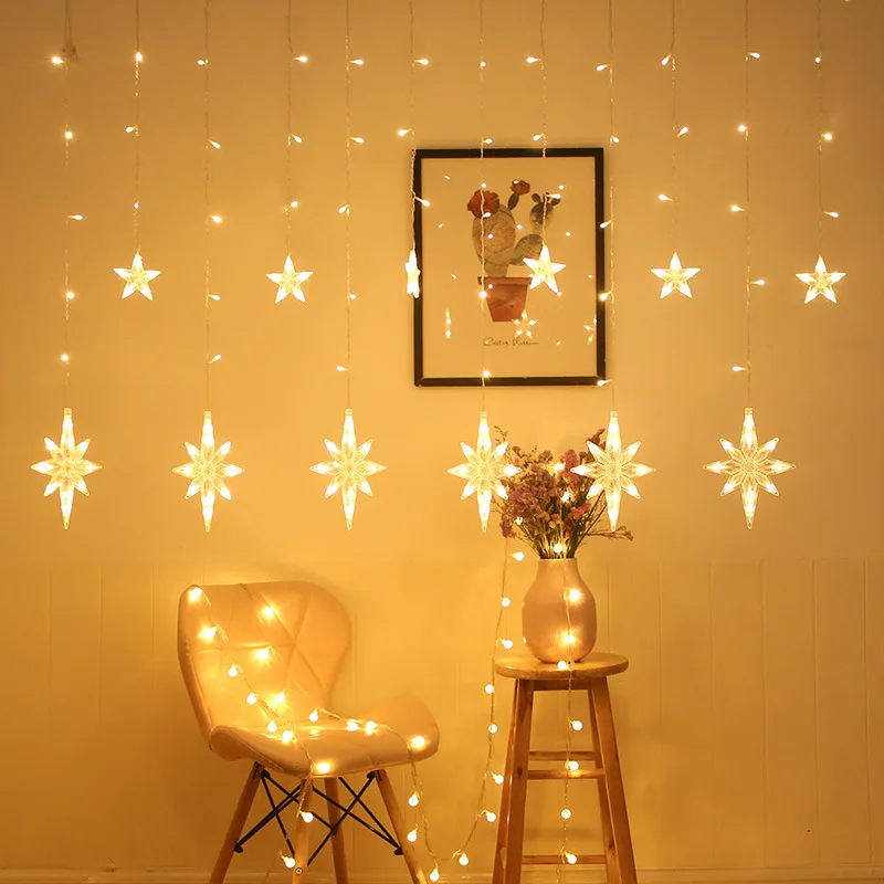 Wholesale Five Star Christmas Decoration Waterproof Fairy Curtain Lights