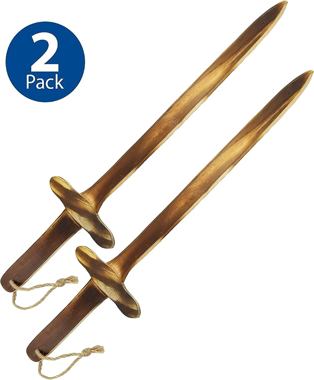 2-Pack - Burnt Wooden Toy Sword - Handmade - Lightweight Wood Toy Swords Set for Outdoor Play