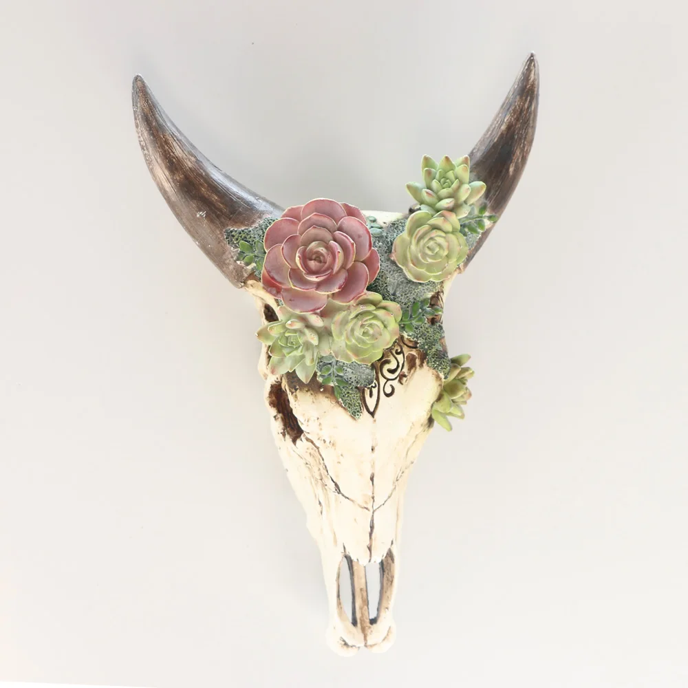 Customized 3D Bull Head Wall Hanging Resin Artificial Animal Skulls For Hotel Pub Bar Decoration