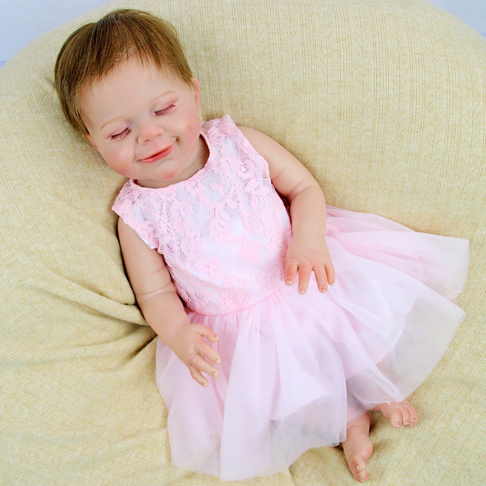 Sweet Smile Sleeping Reborn Baby Girl Doll 18 Inch Vinyl Newborn Reborn Baby Doll Bebe Reborne For Kids Cute Soft