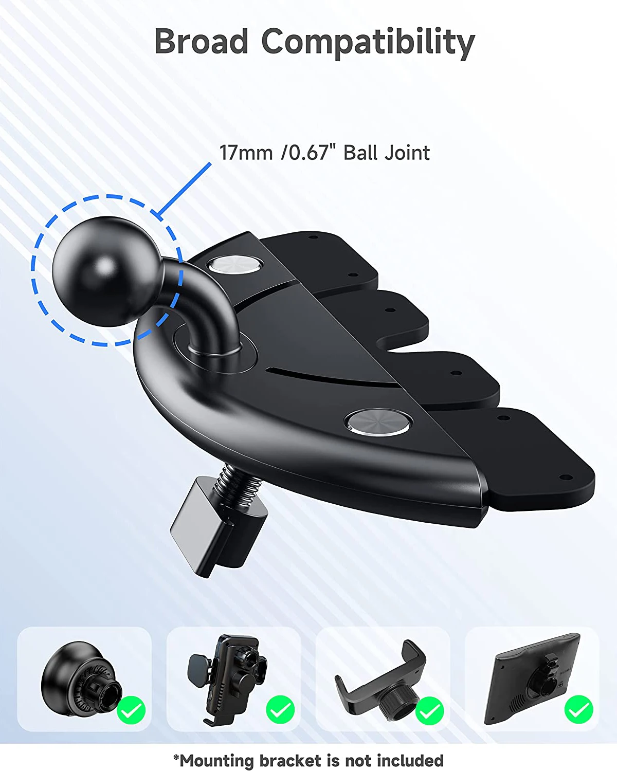 17mm Ball Head Car CD Slot Phone Holder Base Universal Car CD Slot Clip Mount for Mobile Cellphone Holder Car GPS Bracket