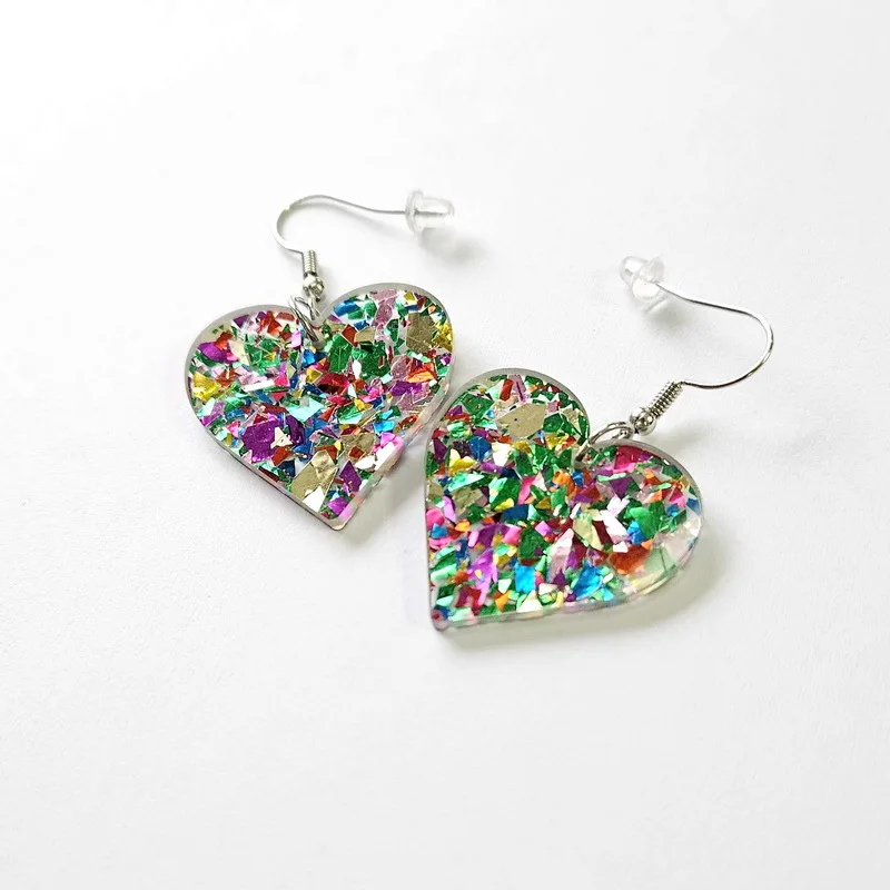 2024 New Acrylic Valentine Glitter Earrings Heart Shape Earring For Gifts Woman