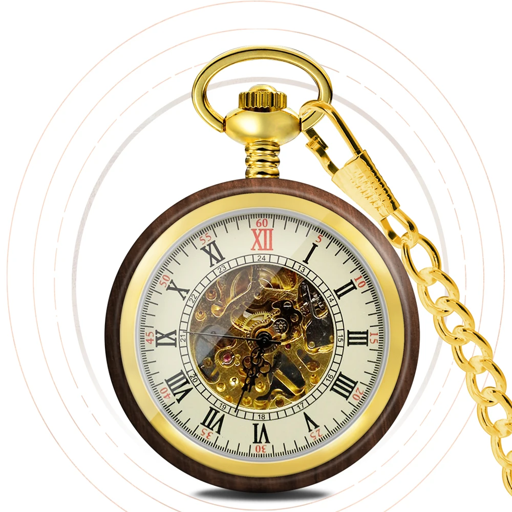 Handmade Antique Vintage Pocket Watch Custom Bronze Quartz Walnut Wooden Pocket Watch