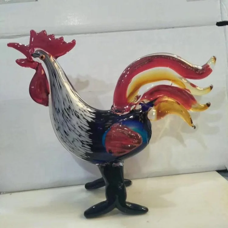 high quality decorative art glass rooster sculpture