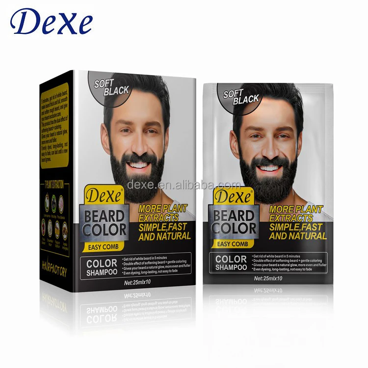 Dexe 80ml Hair Beard Color Shampoo for Man Rosemary Plant Exract 5 Minutes 100% Black Cover Beard Shampoo Comb and Brush