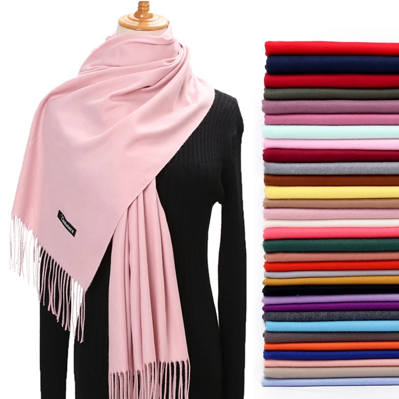 Wholesale Cashmere Scarf Women Warm Soft Pashmina Scarf Shawl Bulk Custom Plain Tassel Scarves Winter Female