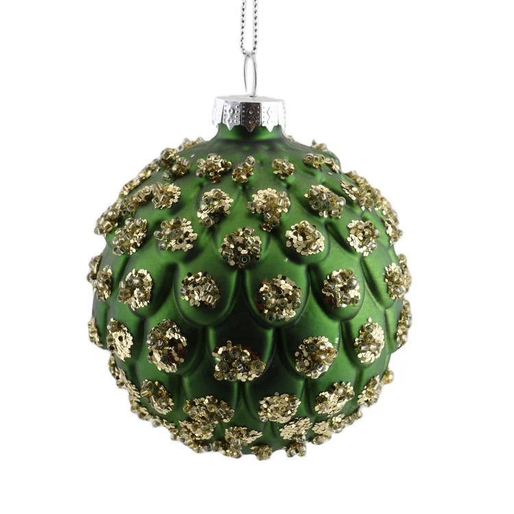 new arrivals special exquisite green white Christmas glass ball retro ornament for Christmas tree pendant decoration