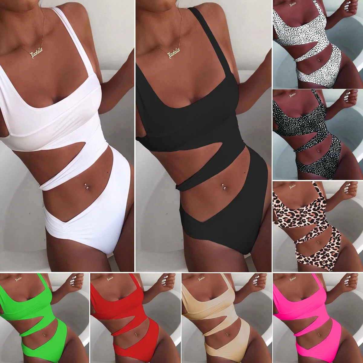 New solid color one-piece swimsuit hot lingerie set women bra and bikini hollow swimsuit