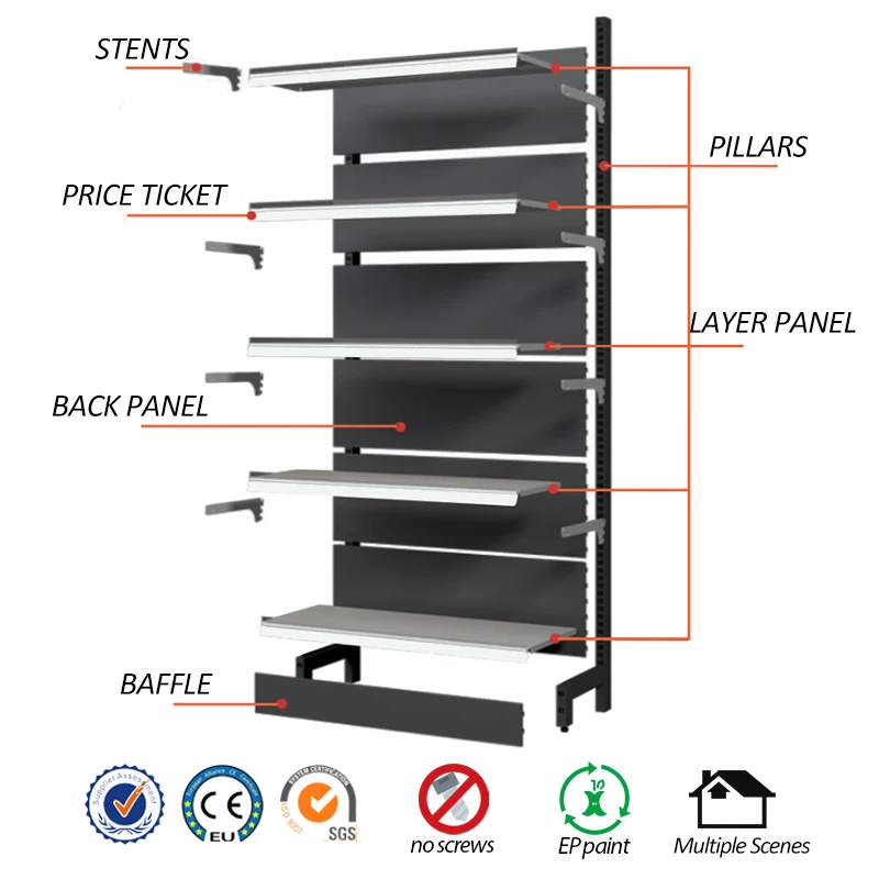 Vendor Display Racks Display Rack Supermarket Shelves Adjustable Steel Shelving Snack Retail Display