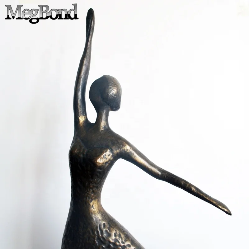 Antique bronze cast iron girl dancer desktop floor statue for living room TV desk,  Metal ballerina dancer sculpture