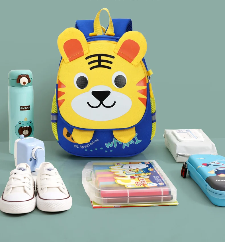 cheap leather animal tiger polyester children Girls Boys waterproof  kids school backpack bag