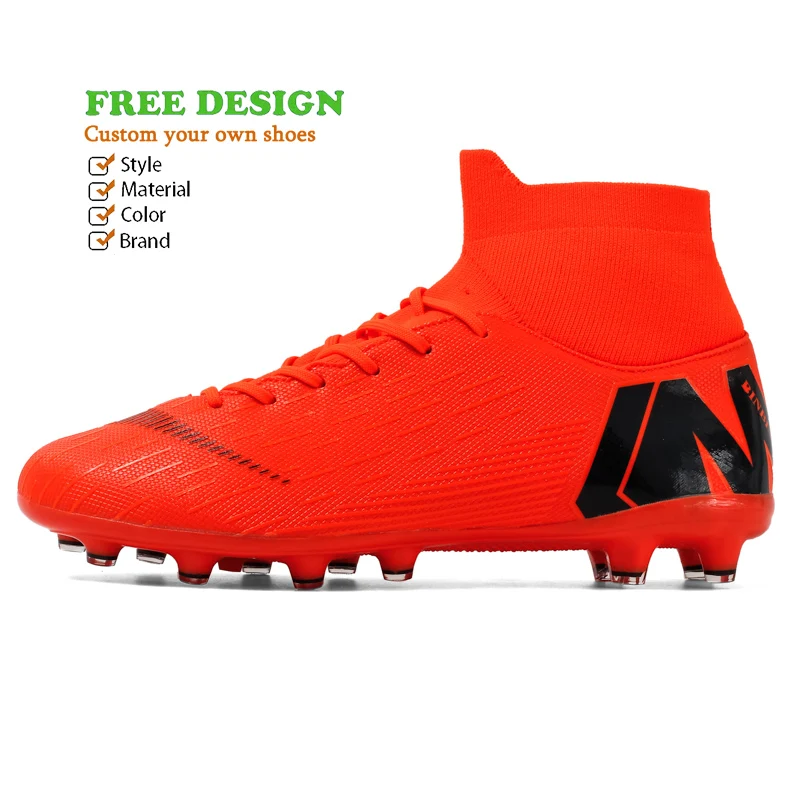Factory Customize Cheap High Top Ankle Fg Cleats Indoor Red White Black Golden Oem Soccer Shoes American Football Boots For Men