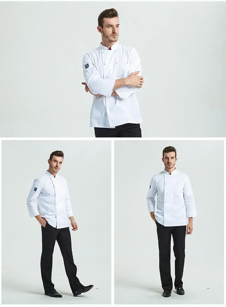 Thick white red chef -uniform long sleeve hotel restaurant uniforme chef de cuisine in autumn and winter