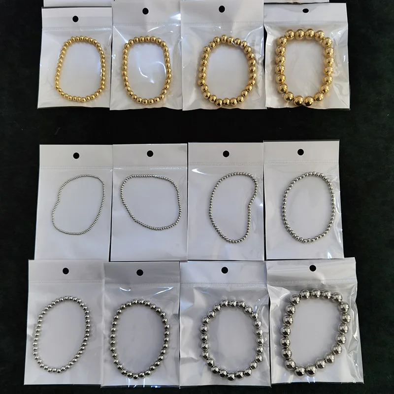 Wholesale Custom New Models Stretchy 18K Gold Plated Elastic Stainless Steel Bead Bracelets Gold Ball Beaded Bracelets For Women