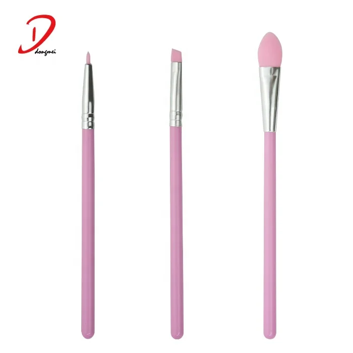 Dongmei Manufacture Durable Easy to Clean Pink Silicone Brush Set Mask Brush Wooden Handle Makeup Brush Set