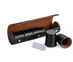 Party Games Leather Dice Cup Set, 5 Black Leather Dice Cups