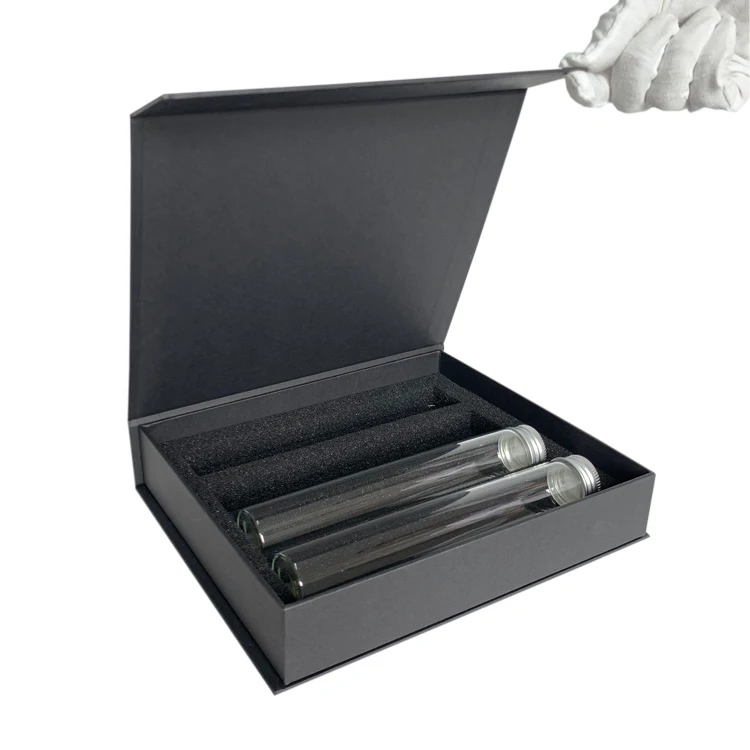 
Custom Glass Skincare Test Tubes/Liquid Food & Beverage Packaging Gift Boxes with Foil Logo Amazon Box 