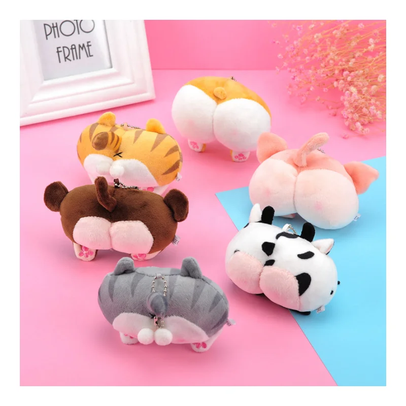 New Products Cute Peach Buttocks Corgi Fart Plush Toy Pendant Key Chain Kids Gifts