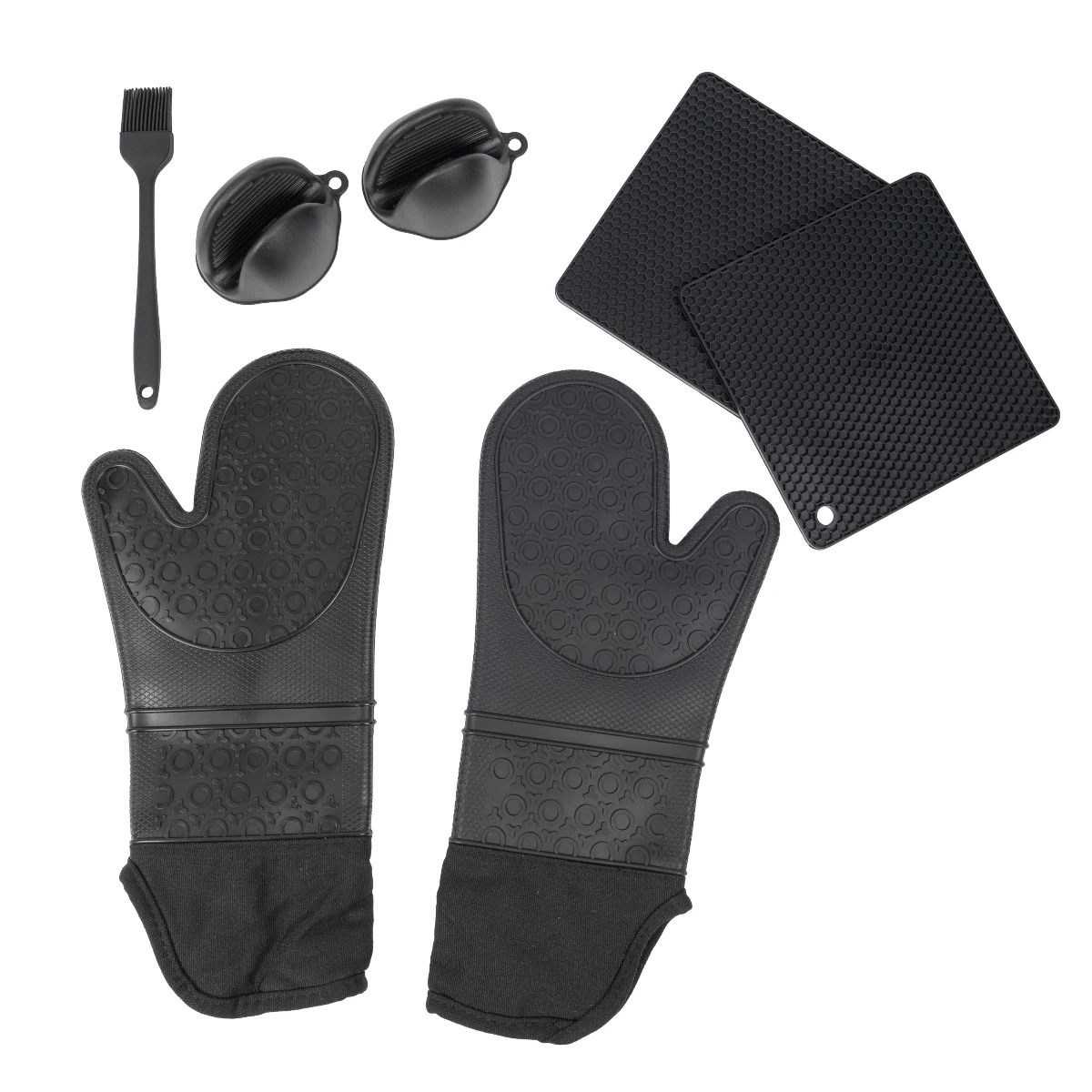 Protective Silicone Kitchen Glove and Trivet Set Heat-Proof Silicone Glove and Hot Pad Ensemble