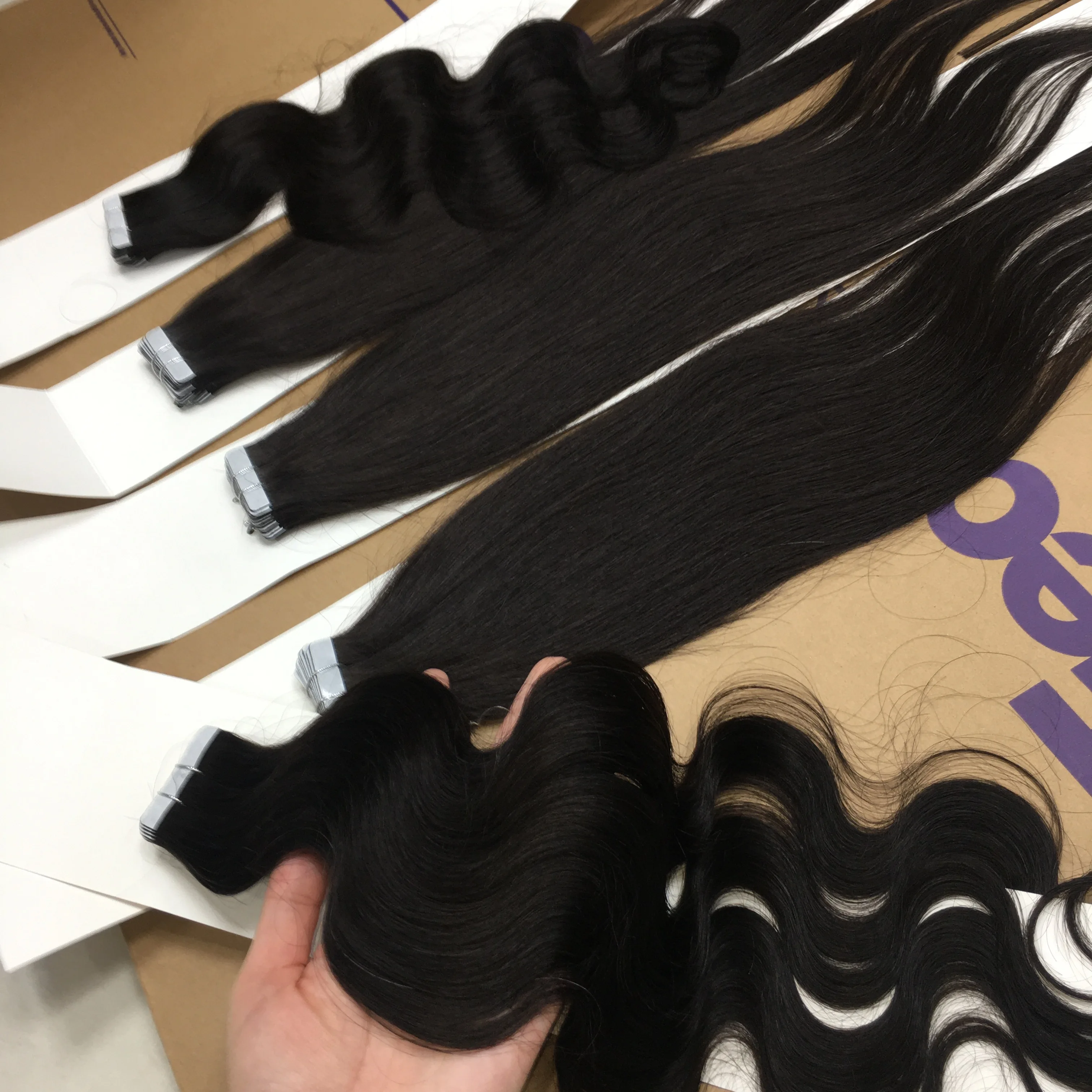 High quality 100% raw tape ins virgin human hair pack wholesale vendor custom color tape hair extension