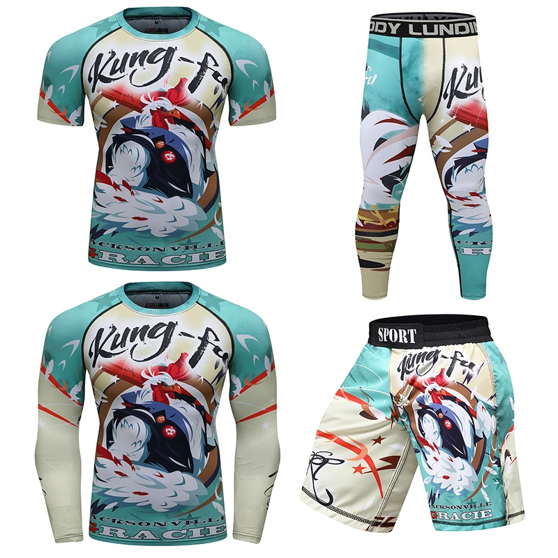 Компрессионные боксерские майки на заказ MMA BJJ Rashguard футболка + леггинсы спортивный костюм для фитнеса тайский мужской кикбоксинга