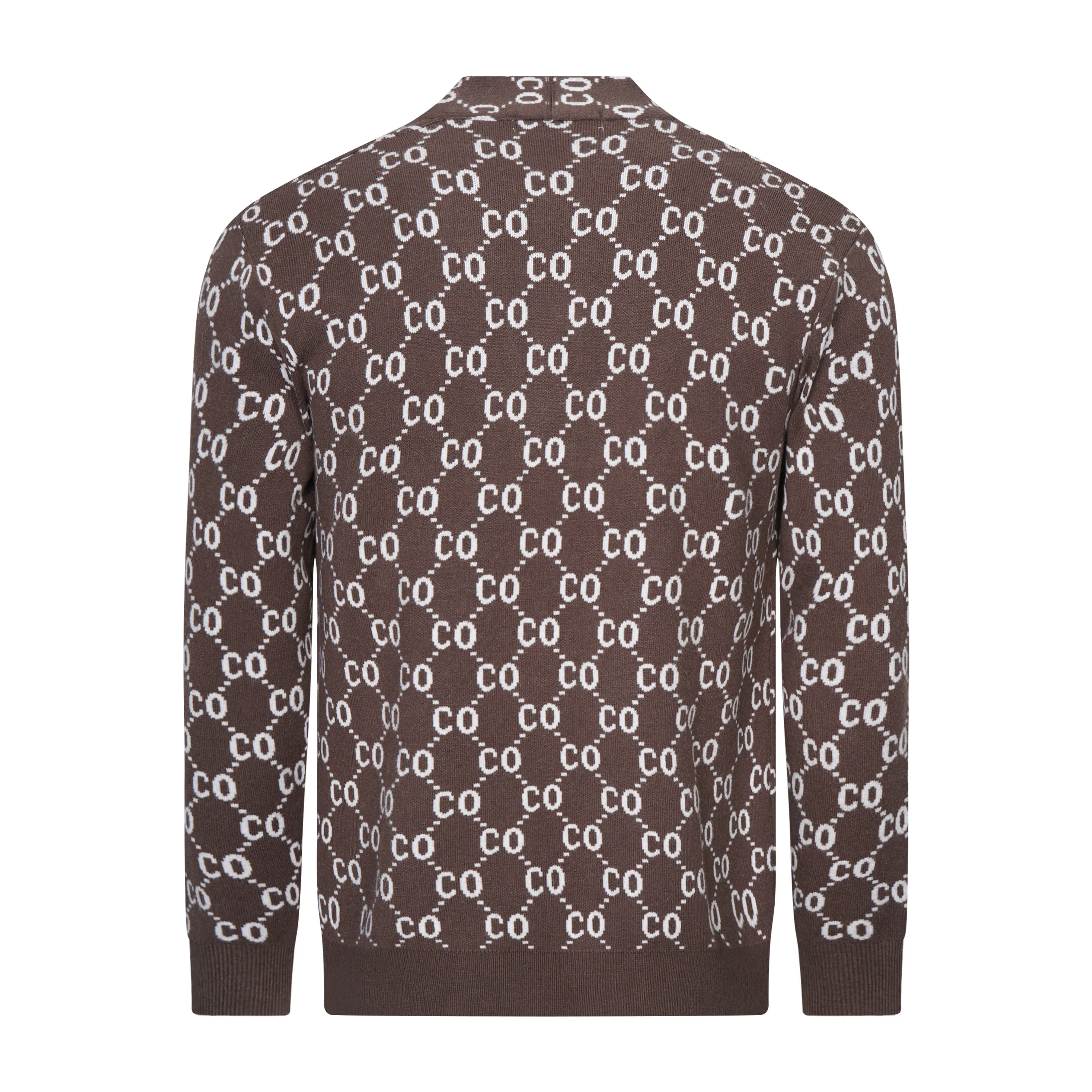 Nanteng Custom Super Fine Full Logo Argyle Jacquard V-Neck For Business Wool Knitwear Button Men Cardigan Sweater