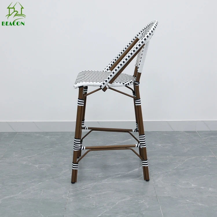 Custom Modern Rattan French Outdoor Bistro Commercial Restaurant Barstool Bamboo Rattan Bar Stools For Garden