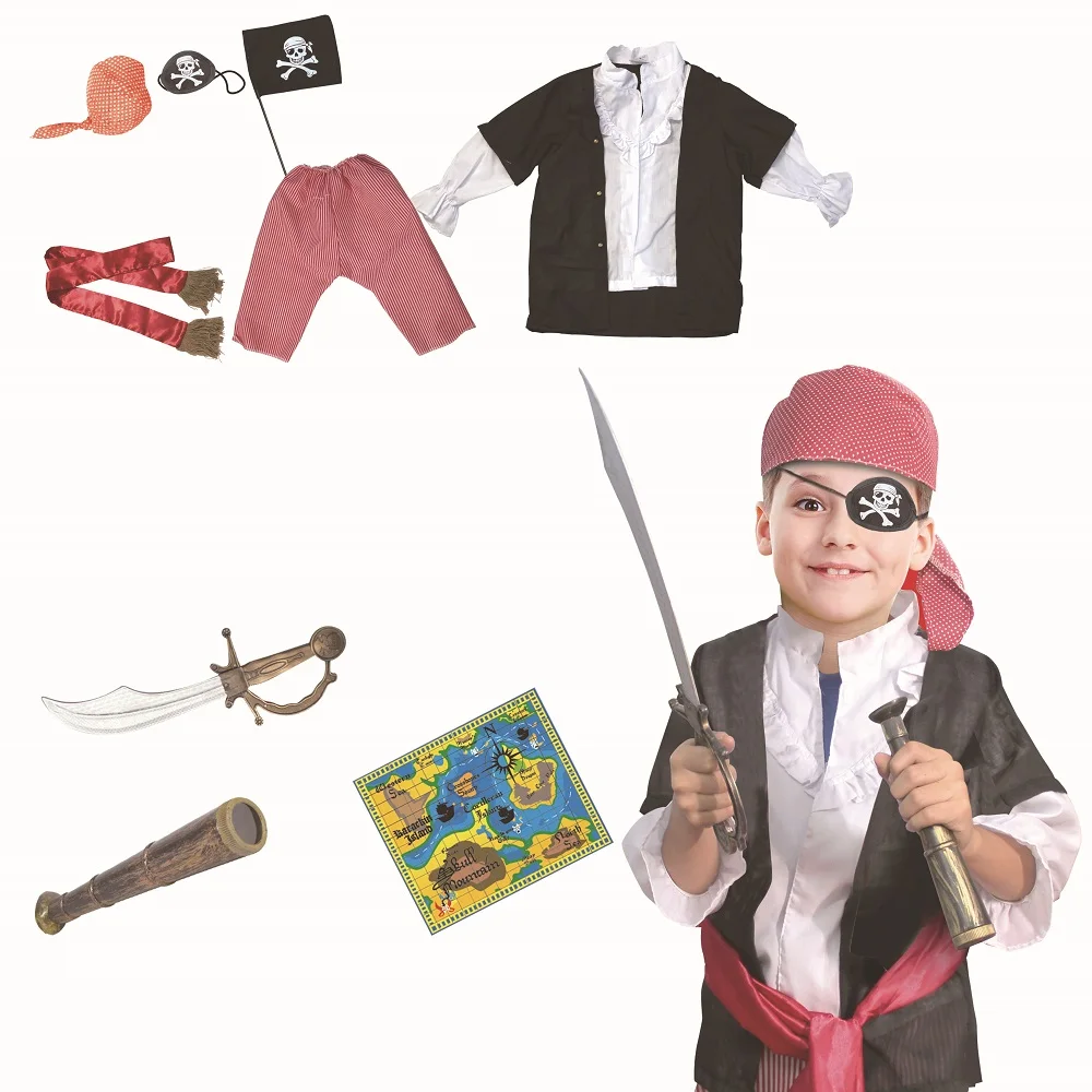 Low MOQ Boys Girls Pirate Captain Costumes Children Halloween Carnival Cosplay Clothes for Kids